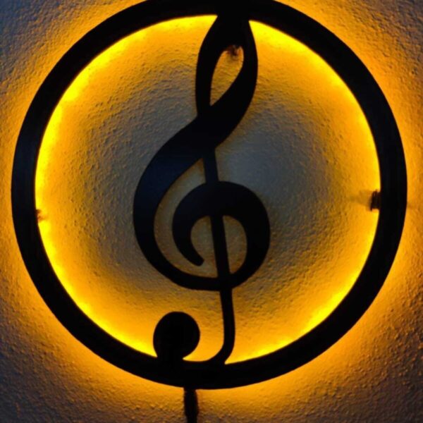 Sol Anahtarı Müzik Led Işıklı Ahşap Dekoratif Tablo