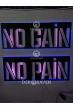 No Pain No Gain Led Işıklı Ahşap Tablo