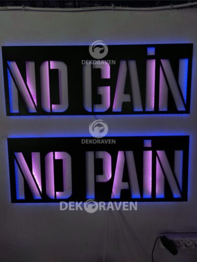 No Pain No Gain Led Işıklı Ahşap Tablo