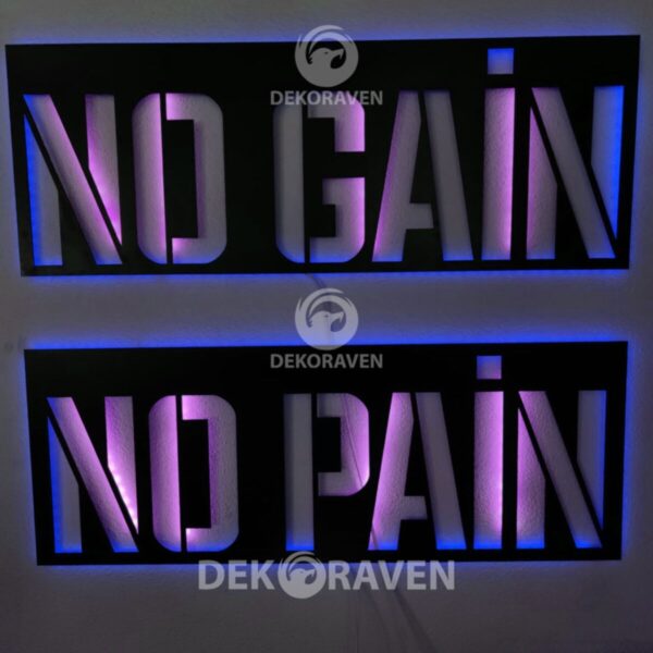 No Pain No Gain Led Işıklı Ahşap Tablo