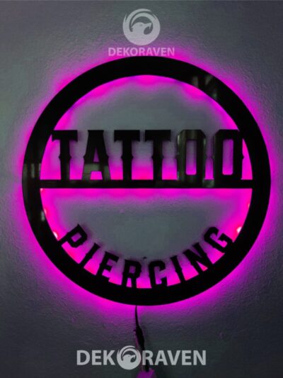 Tattoo & Piercing Led Işıklı Ahşap Tablo-iç Mekan Tabela
