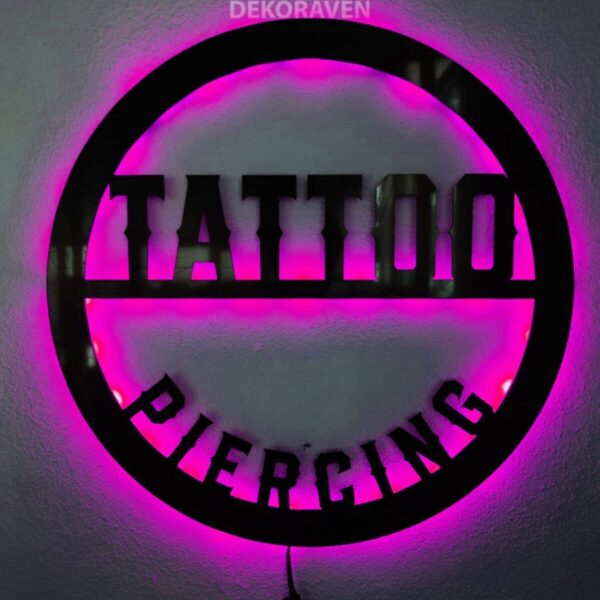 Tattoo & Piercing Led Işıklı Ahşap Tablo-iç Mekan Tabela