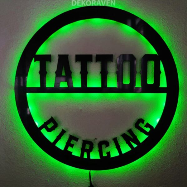 Tatto & Piercing Led Işıklı Ahşap Tablo Iç Mekan Tabela