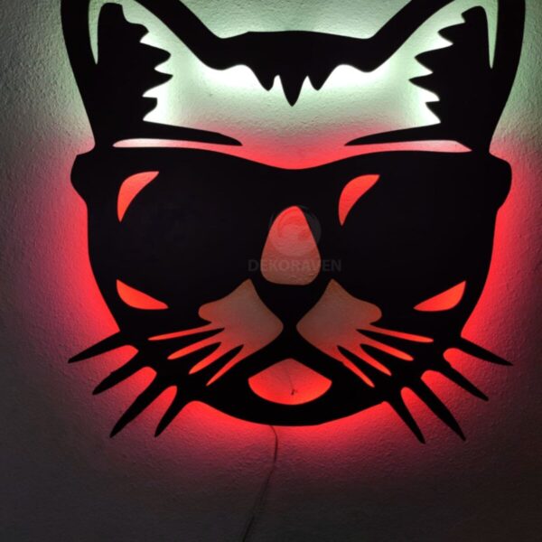 Cool Kedi Led Işıklı Ahşap Tablo