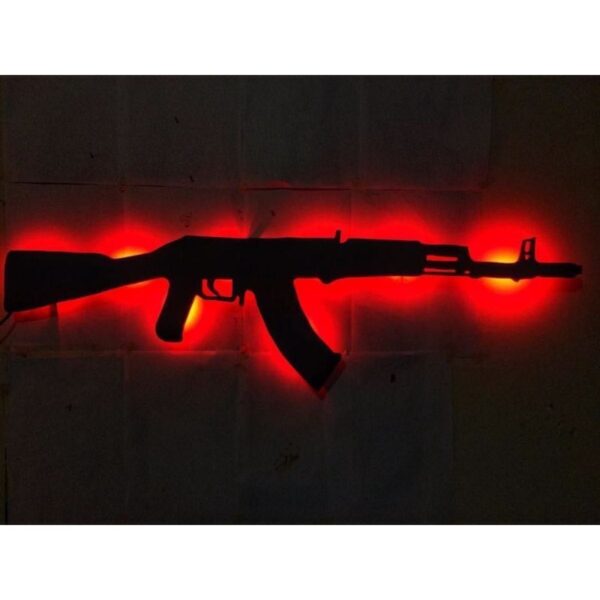 Ak-47 Kırmızı Ledli Mdf Tablo