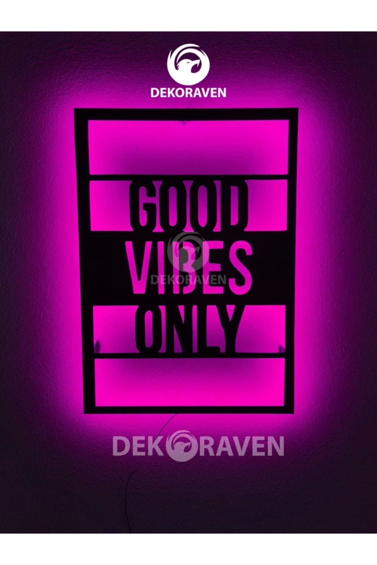 0_org_zoom Good Vibes-motto Led Işıklı Ahşap Tablo - Görsel 1