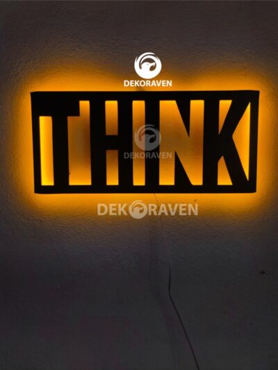 Think-motto Led Işıklı Ahşap Tablo