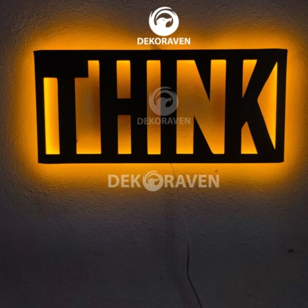 Think-motto Led Işıklı Ahşap Tablo