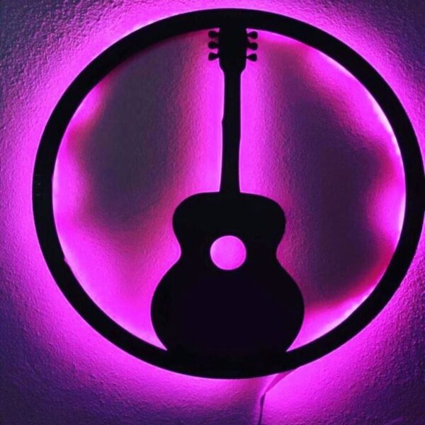 Gitar Ledli Duvar Süsü Mdf Tablo Duvar Aksesuarı Ahşap Tablo