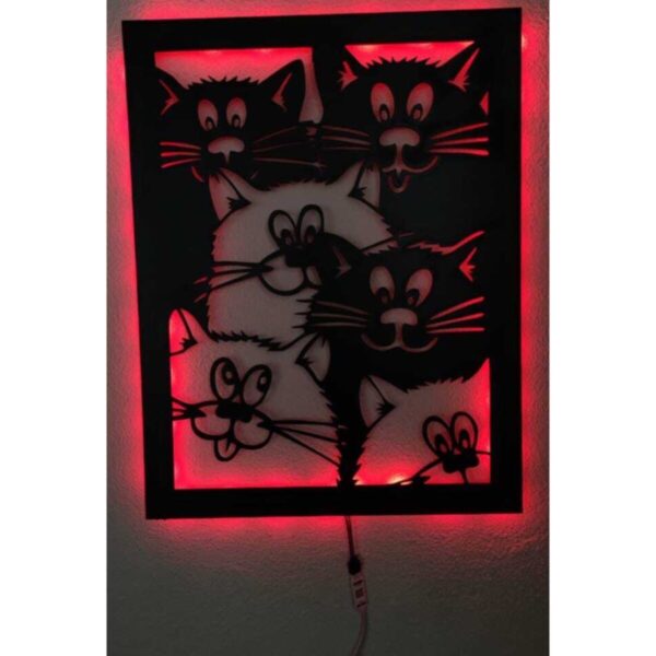 Kediler Led Işıklı Tablo