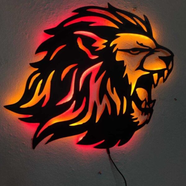 Aslan Lion Sarı Kırmızı Işıklı Tablo