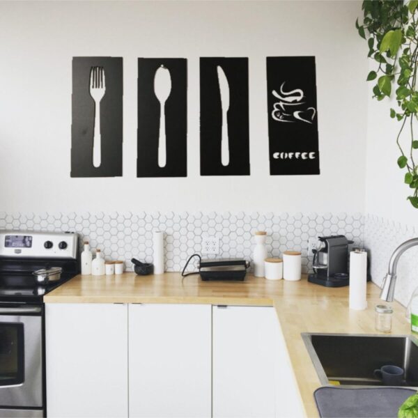4'lü Mutfak Set - Siyah Mdf Tablo -44x27
