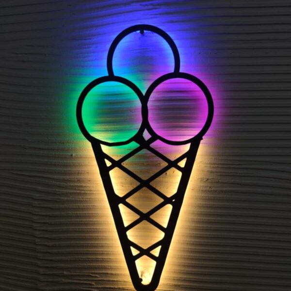 dondurma ice cream led ışıklı ahşap iç mekan tabela (55x25cm)