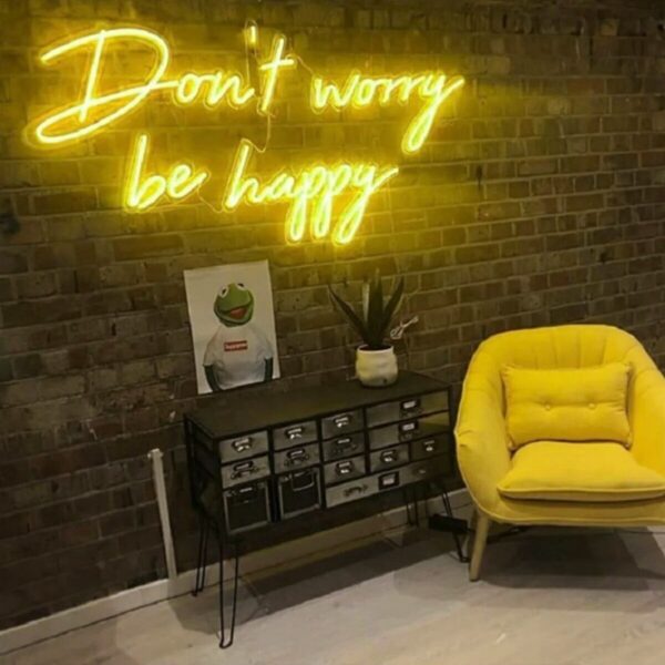 Dont Worry Be Happy Neon Led Yazı Dekoratif Aydınlatma(80x35cm)