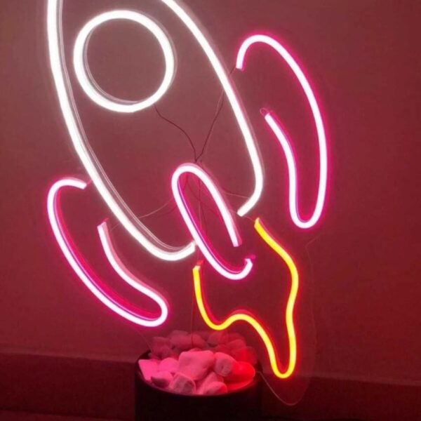 Roket Çocuk Odası Dekoru Neon Led Gece Lambası(45x35cm)
