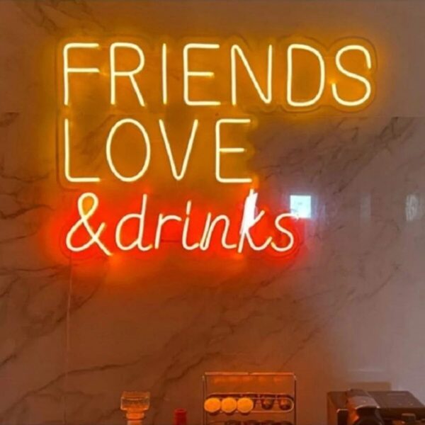 Friends Love & Drinks Yazı Neon Led Tabela Dekoratif Aydınlatma(70x45cm)