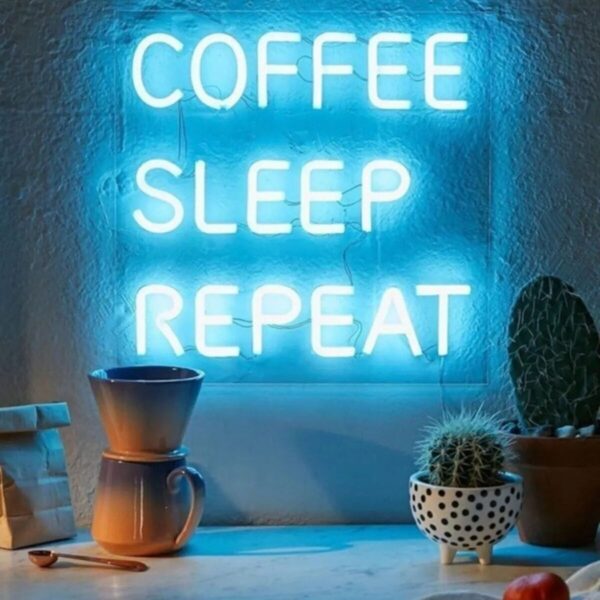 Coffee Eat Sleep- Kahve Kafe Cafe Neon Eld Tabela Led Dekor(50x50cm)