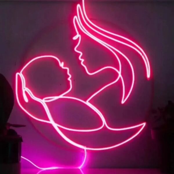 Anne Bebek Doğum Hediye Duvar Dekoru Neon Led Tabela(50x50cm)
