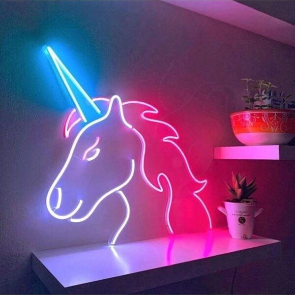 Unicorn Tek Boynuzlu At Midilli Neon Led Tabela Dekoratif Aydınlatma(60x50cm)