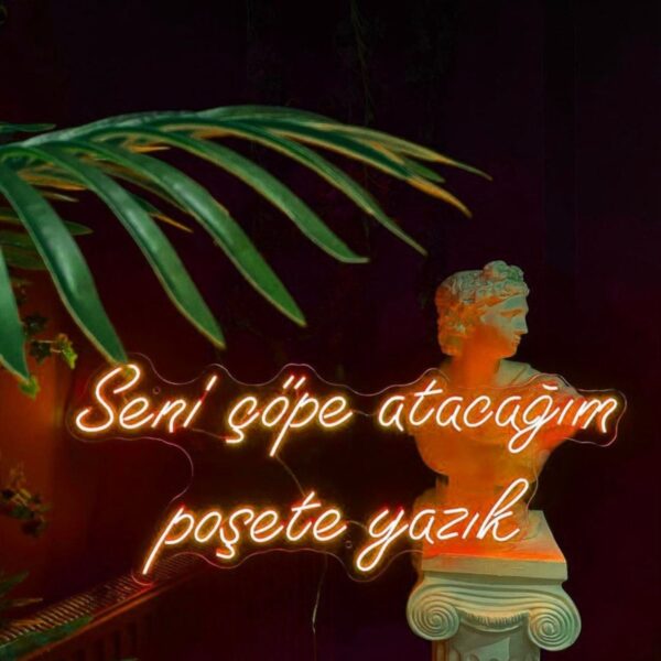 Seni Çöpe Atacağım Poşede Yazık Neon Led Yazı Şarkı Ösüz Neon (80x32cm)