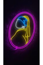 İnci Küpeli Kadın Neon Led Duvar Dekoru(70x47cm) - Görsel 2