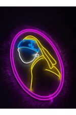 İnci Küpeli Kadın Neon Led Duvar Dekoru(70x47cm) - Görsel 3