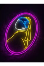 İnci Küpeli Kadın Neon Led Duvar Dekoru(70x47cm) - Görsel 4