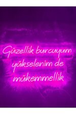 Güzellik burcuyum yükselenimde mükemmellik yazı neon led duvar dekoru(80x40cm)