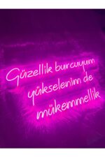 Güzellik burcuyum yükselenimde mükemmellik yazı neon led duvar dekoru(80x40cm) - Görsel 2
