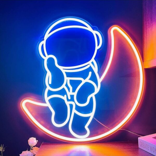 Astronot & Ay Neon Tabela Neon Yazı Dekoratif Aydınlatma