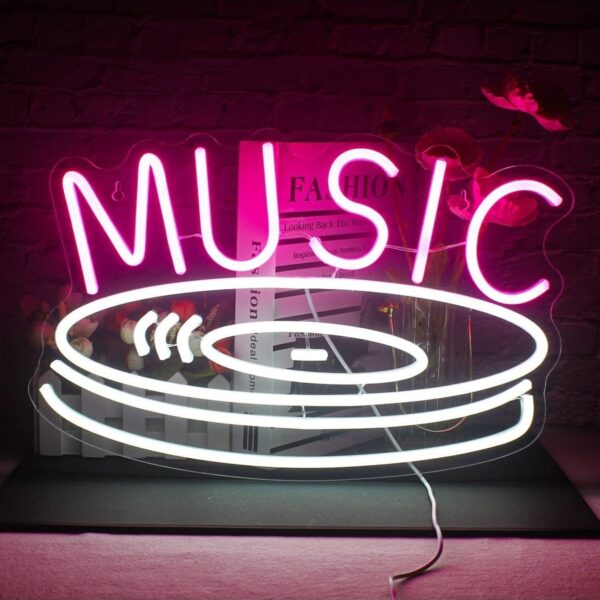 Müzik - Plak Neon Tabela Neon Yazı Dekoratif Aydınlatma