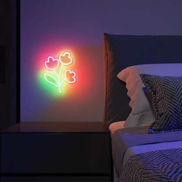 Çiçekler Neon Tabela Neon Yazı Dekoratif Aydınlatma Ve Gece Lambası