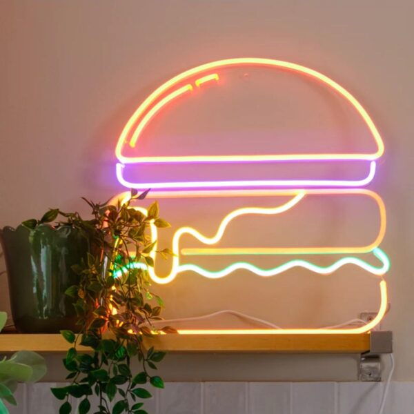 Hamburger Neon Tabela Neon Yazı Dekoratif Aydınlatma Ve Gece Lambası