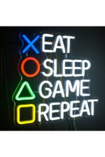 Gamer -eat Sleep Game Repeat Neon Tabela Neon Yazı Dekoratif Aydınlatma Ve Gece Lambası