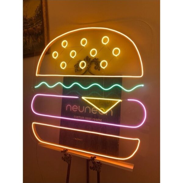 Neon Led Dekoratif Duvar Yazısı Tablo Hamburger 50x50cm
