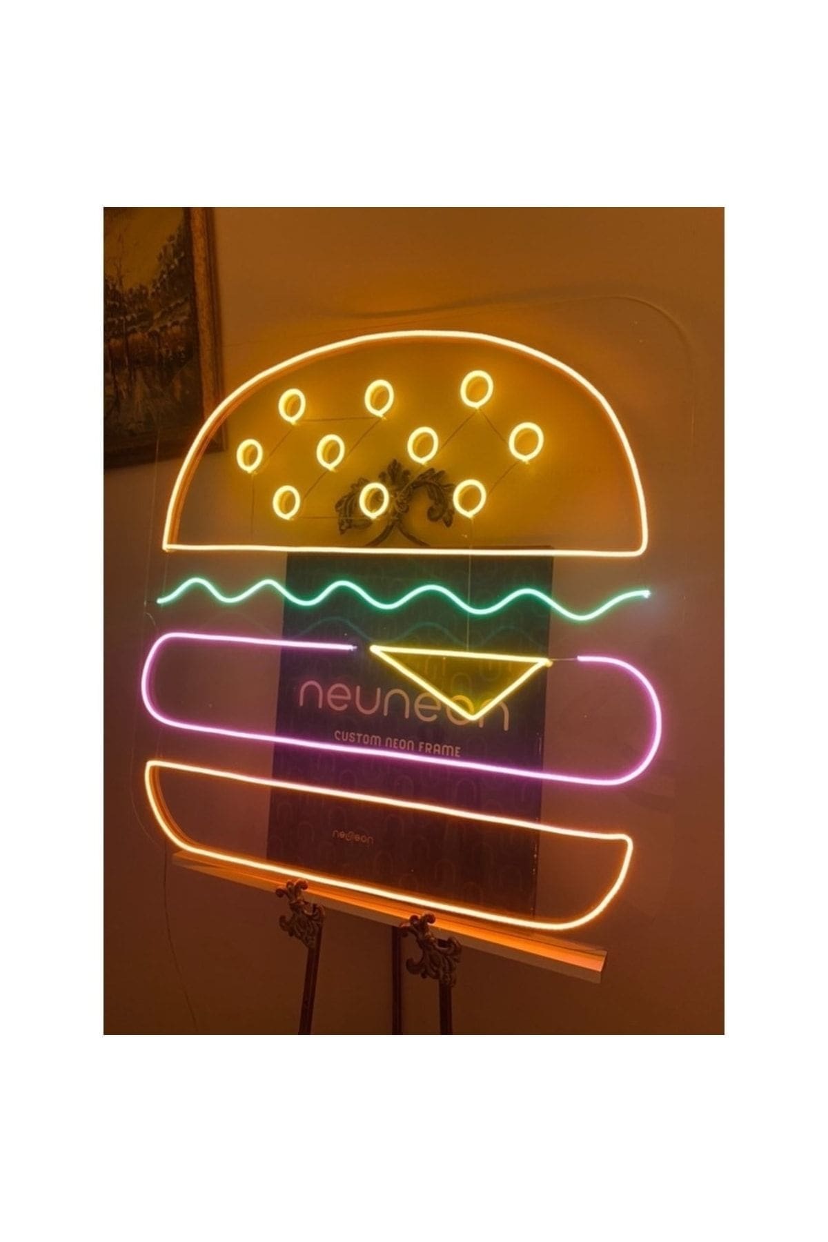 1_org_zoom Neon Led Dekoratif Duvar Yazısı Tablo Hamburger 50x50cm - Görsel 1