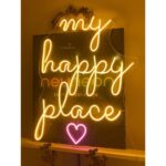 Neon Led Dekoratif Duvar Yazısı Tablo My Happy Place Kalpli 60x60cm