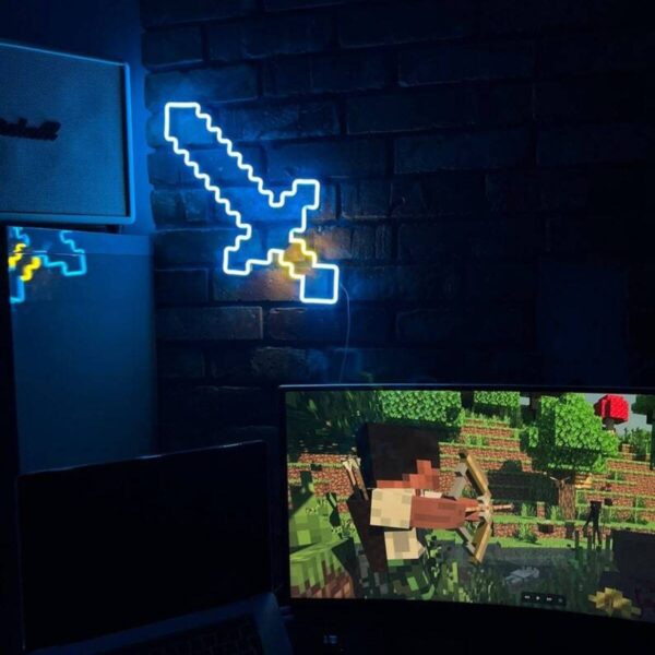 Elmas Kılıç Neon Led Dekoratif Duvar Aydınlatması  - game room