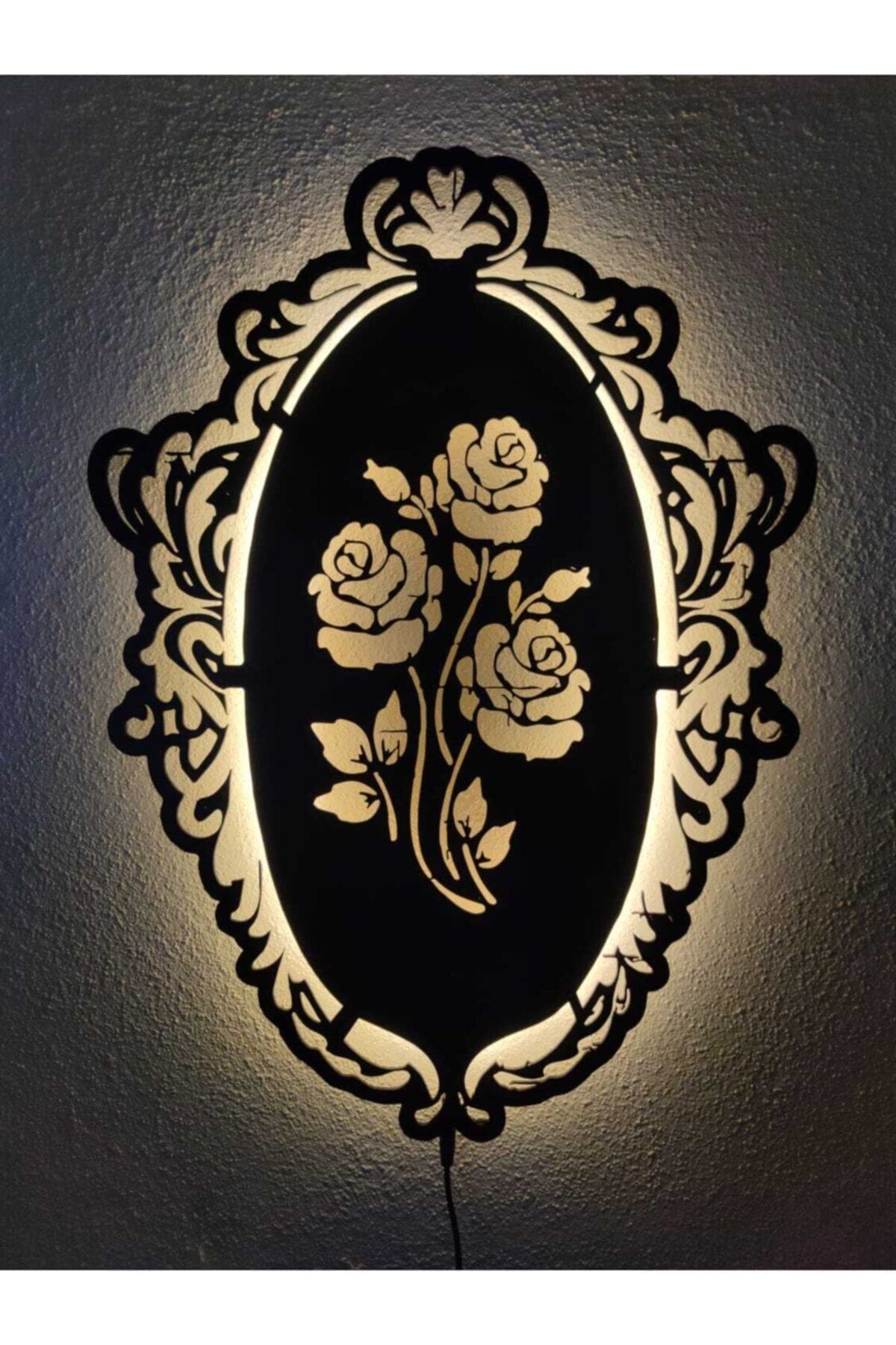 1_org_zoom Gül Dekoratif Led Işıklı Ahşap Tablo - Görsel 1