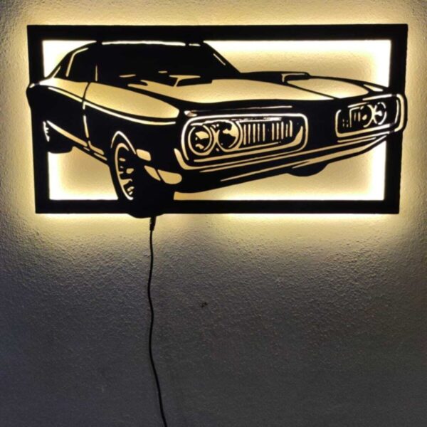 Dodge Charger 1970 Nostalji Araba Led Işıklı Ahşap Tablo