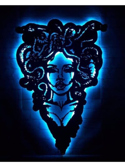 Medusa Ledli Duvar Süsü Mdf Tablo Duvar Aksesuarı Ahşap Tablo