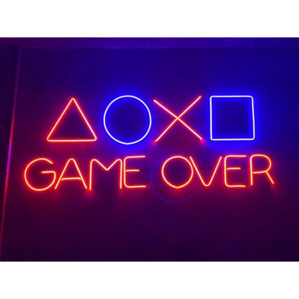 Dekoratif Neon Game Over Yazı Playsitaion Figürü Soft Neon