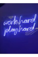 Work Hard Play Hard Neon Led Duvar Yazısı Dekoratif Işıklı Gece Lambası Duvar Süsü