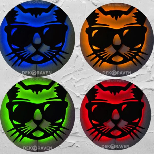 Kedi Rgb Led Işıklı Kumandalı Tablo