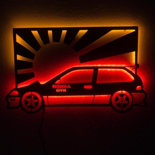 Honda Civic Hb Dekoratif Led Işıklı Ahşap Tablo