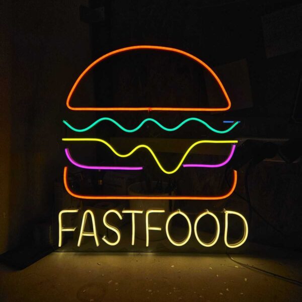 Hamburger Fastfood Neon Led Işıklı Duvar Dekorasyon 50*40 Cm