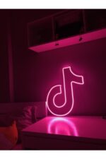 Neon Pembe Tiktok Logolu Neon Led Işıklı Tablo