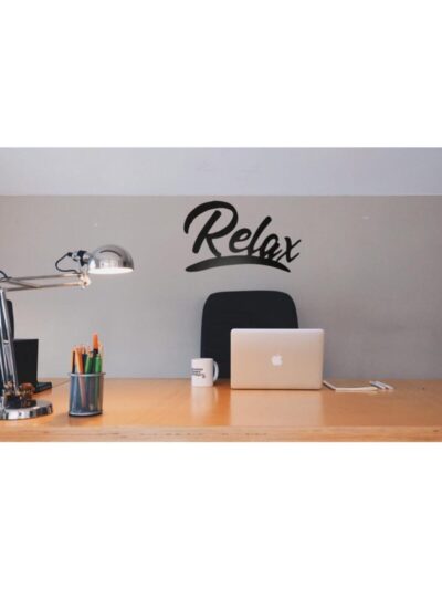 Relax - Siyah Dekoratif Motto Yazı - 28x17