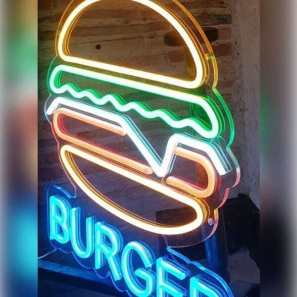 Hamburger Neon Tabela Fast Food Led Aydınlatma 60*40cm