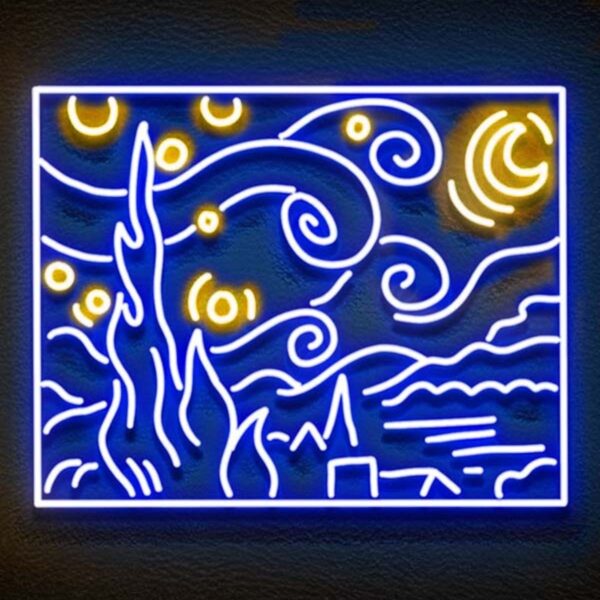 Yıldızlı Gece Vincent van Gogh Neon Led Tabela Dekoratif Aydınlatma